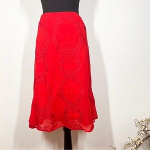 For Love & Lemons Red Embroidered Skirt Size S Side Zip Flounce Button Lined